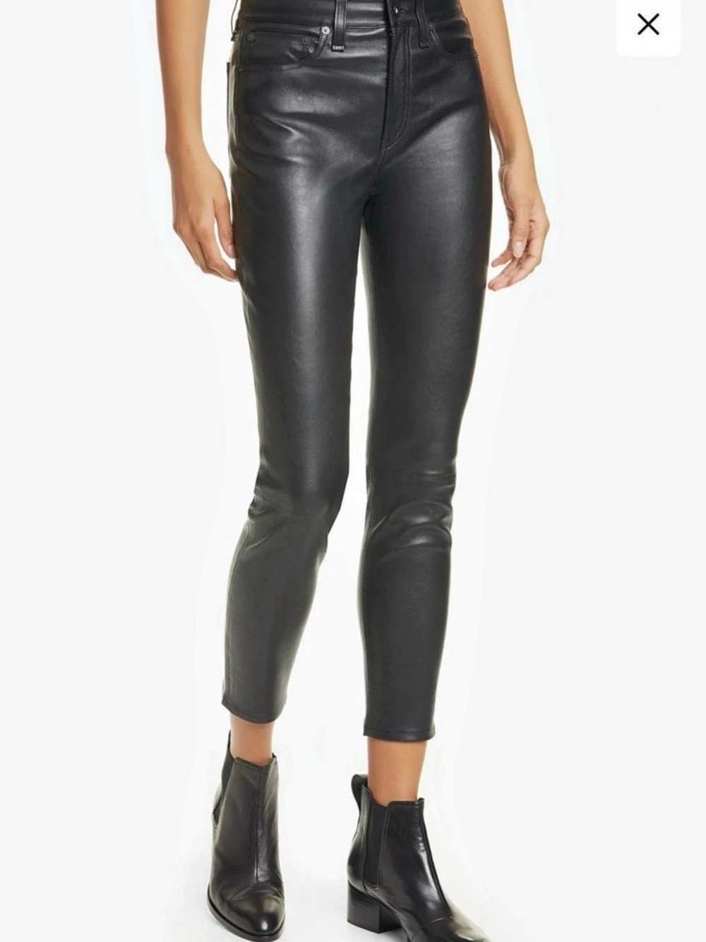 rag & bone Nina High-Rise Ankle Skinny Leather Skinny Pants in Black Size 28